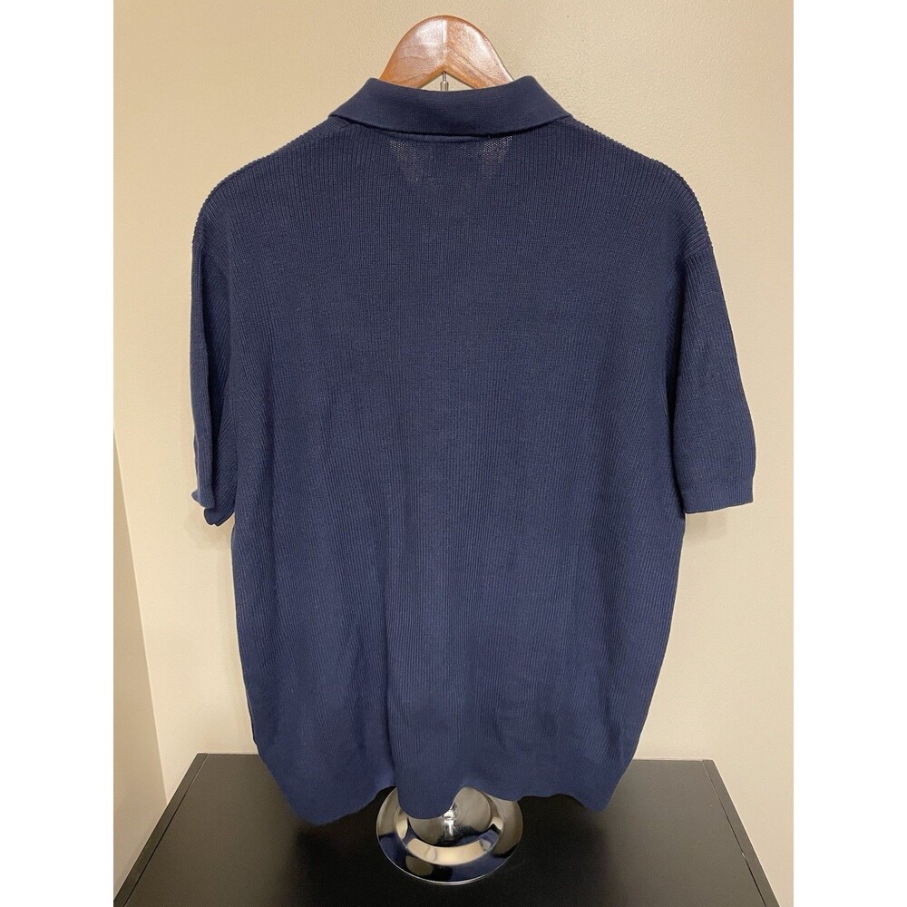 DKNY Sweater Men’s Navy Blue Short Sleeve 100% Cotton Size XL Ribbed Pullover - Picture 2 of 7
